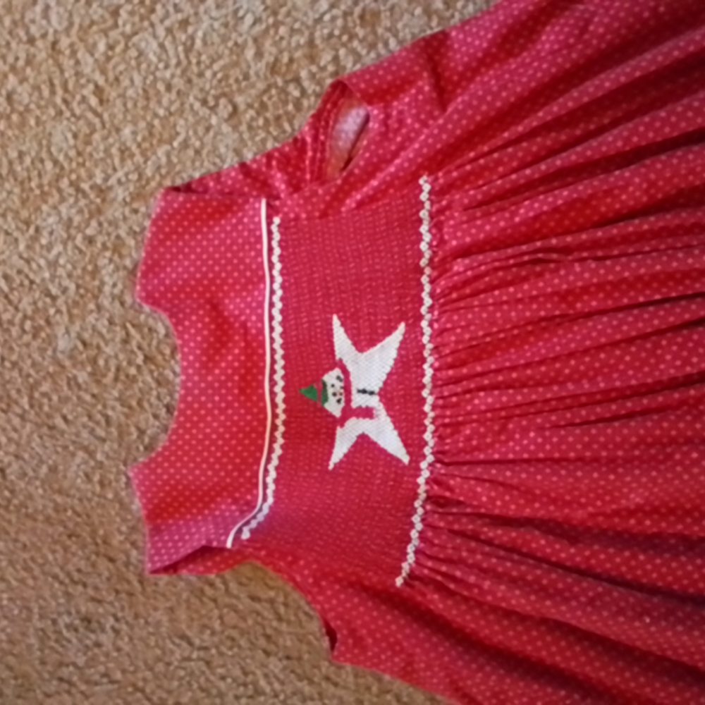 Red Polka Dot Dress with Star Snowman Design